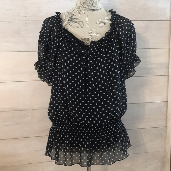 *🆕 NY Collection Black Polka Dot Top XL Petite - Picture 1 of 6
